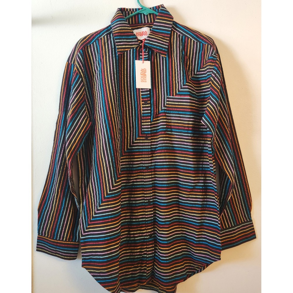 Solid & Striped Oxford Tunic Rainbow Pinstripe Stripes Blackout Cotton Shirt Top